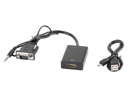 LANBERG VGA(M)+MINIJACK 3,5MM(M)->HDMI(F) ADAPTÉROVÝ KABEL 20CM ČERNÝ