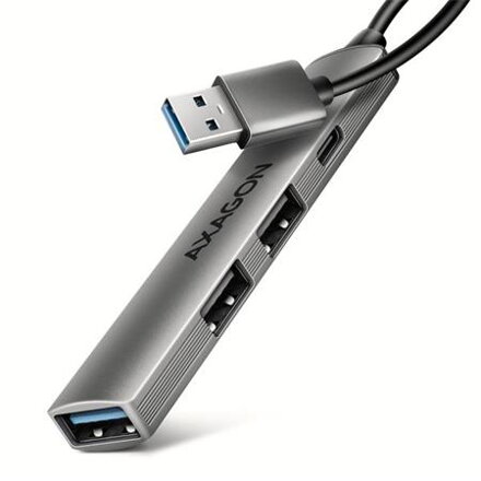 AXAGON HUE-STA, 4x USB ALU STRIP hub, 1x USB-A 5Gbps, 2x USB-A & 1x USB-C 480Mbps, kabel USB-A 12cm
