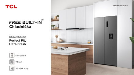 TCL RC605SXD0 Americká lednice, šedá, FreeBuilt-In Cross Door POŠKOZENÁ KRABICE