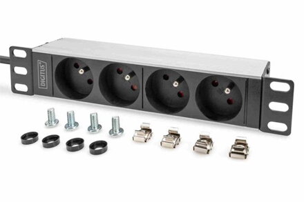 Digitus 1U hliníkové PDU, montáž do racku 254 mm (10"), 4x zásuvka CEE 7/5, 16 A, 4000 W, 250 VAC 50/60 Hz