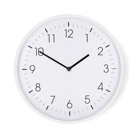 Nedis CLWA1226WT - Nástěnné hodiny | Průměr: 300 mm | Plast | Tichý pohyb | Bílá