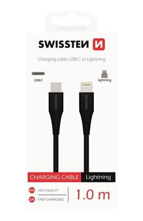 SWISSTEN NABÍJECÍ KABEL USB-C / LIGHTNING 1,0 M ČERNÝ