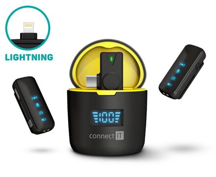 CONNECT IT Wireless mikrofon ClipMic Pro Lightning (2 ks + receiver) set ČERNÝ