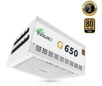 EVOLVEO G650 zdroj 650W, 80+ GOLD, ATX 3.1, PCIe 5.1, aPFC, 140mm ventilátor, modulární, záruka 3 roky, bílý