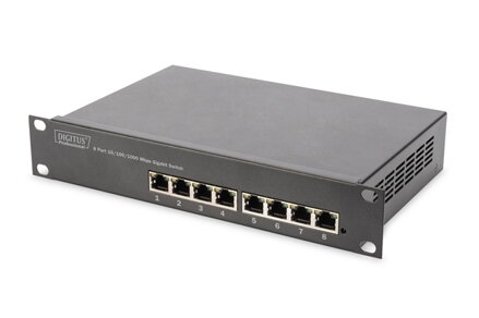 DIGITUS 10" gigabitový ethernetový switch, 8 portů, nemanagovatelný