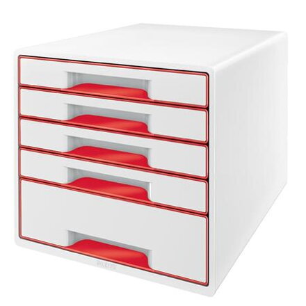 LEITZ Zásuvkový box  WOW CUBE, 5 zásuvky, bíla/červená