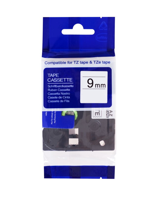 PRINTLINE kompatibilní páska s Brother TZE-FX221, 9mm, černý tisk/bílý podklad, flexibilní