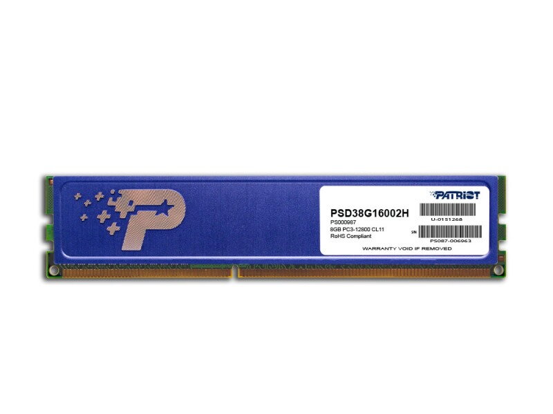 PATRIOT Signature 8GB DDR3 1600MHz / DIMM / CL11 / SL PC3-12800 / Heat shield PATRIOT Signature 8GB DDR3 1600MHz / DIMM / CL11 / SL PC3-12800 / Heat shield
