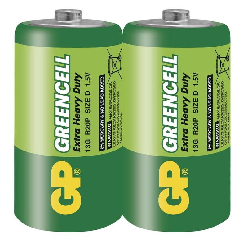 GP zinko-chloridová baterie 1,5V D (R20) Greencell 2ks fólie