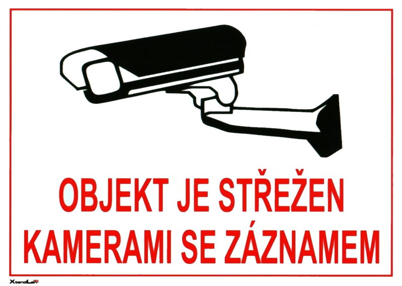 XtendLan Bezpečnostní tabulka (samolepka) pro kamerové systémy, bílá, 210x150mm