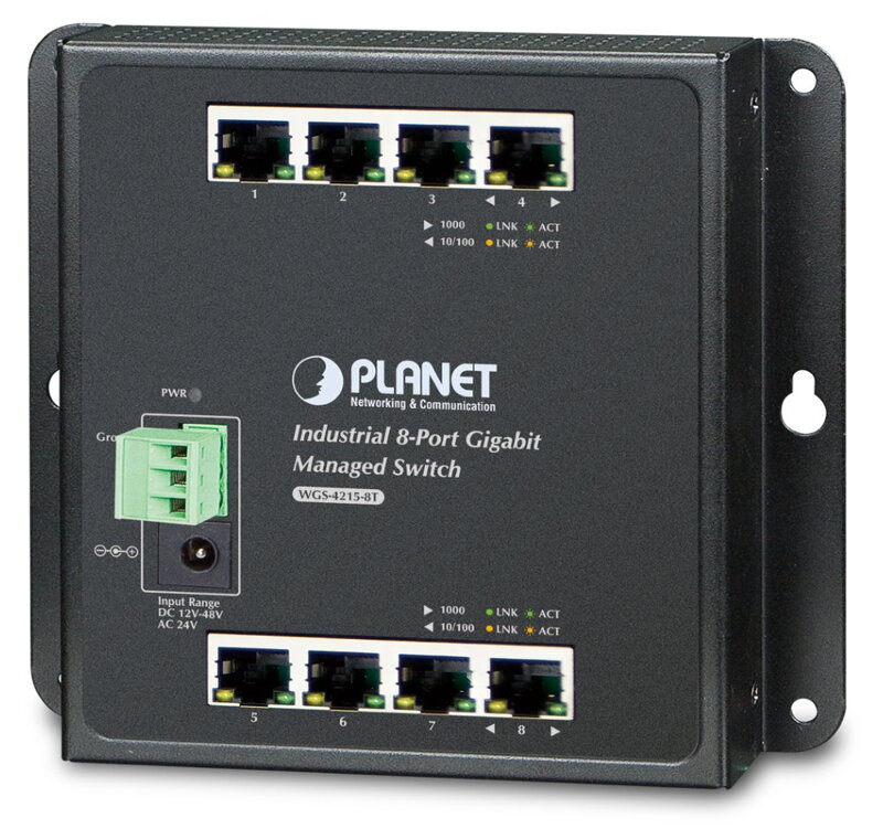 Planet WGS-4215-8T nástenný switch 8x1000B-T, správa Web / SNMP, DIN, IP30, -40 ~ 75 ° C, dual DC, fanless Planet WGS-4215-8T nástenný switch 8x1000B-T, správa Web / SNMP, DIN, IP30, -40 ~ 75 ° C, dual DC, fanless