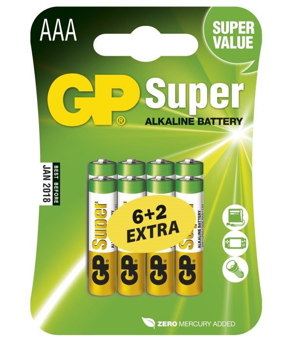 GP alkalická baterie 1,5V AAA (LR03) Super 8ks blistr (6+2ks ZDARMA)