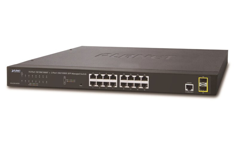 PLANET GS-4210-16T2S switch L2 / L4, 16x 1000Base-T, 2x SFP, Web / SNMPv3, VLAN, QoS, IPv6, fanless PLANET GS-4210-16T2S switch L2 / L4, 16x 1000Base-T, 2x SFP, Web / SNMPv3, VLAN, QoS, IPv6, fanless
