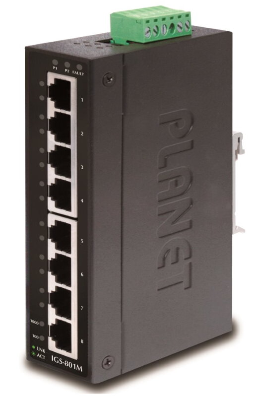 Planet IGS-801M, 8x 1000Base-T, DIN, IP30, -10 až 60 ° C, ESD + EFT do 6kV, Web / SNMP, VLAN, STP Planet IGS-801M, 8x 1000Base-T, DIN, IP30, -10 až 60 ° C, ESD + EFT do 6kV, Web / SNMP, VLAN, STP