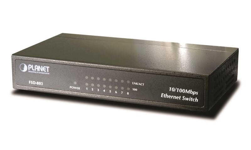 Planet FSD-803 switch 8x10 / 100Base-TX, 10 ", kov, desktop, fanless Planet FSD-803 switch 8x10 / 100Base-TX, 10 ", kov, desktop, fanless