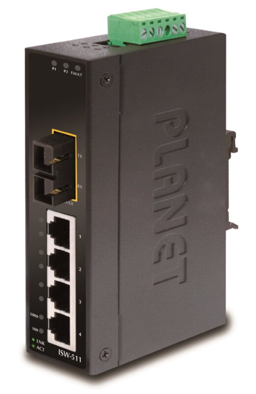 Planet ISW-511, 4x 10 / 100Base-TX + 1x 100FX 2km, MM, DIN, IP30