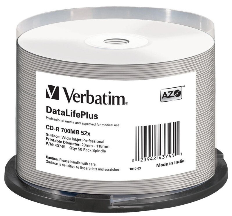 VERBATIM CD-R 700MB DLP/ 52x/ 80min/ WIDE Profesional Printable/ 50pack/ spindle