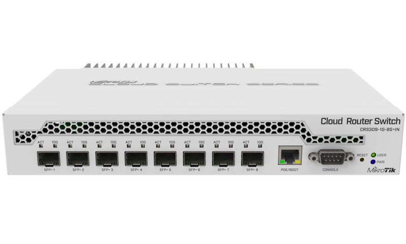 MikroTik Cloud Router Switch CRS309, 8x SFP +, 1x Gbit LAN, pasívne chladenie, SwOS, ROS