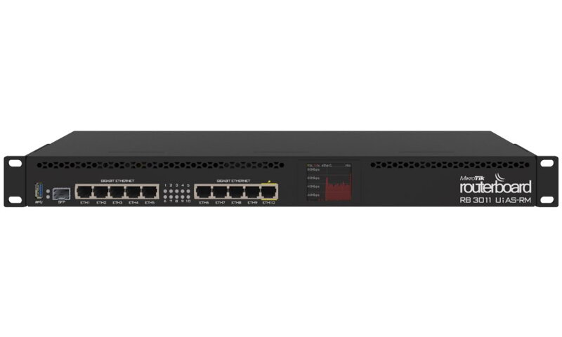 MikroTik RouterBOARD RB3011UiAS-RM 10x Gbit LAN, USB 3.0, SFP, do racku, PoE, do 19 "racku, RouterOS L5