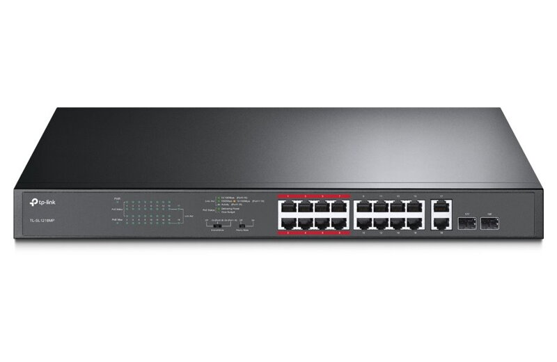 TP-Link TL-SL1218MP - 16-portový 10 / 100Mb / s + 2-portový gigabitový Unmanaged PoE Switch TP-Link TL-SL1218MP - 16-portový 10 / 100Mb / s + 2-portový gigabitový Unmanaged PoE Switch