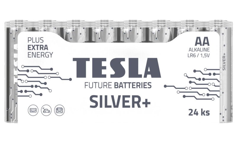 TESLA SILVER+ alkalická baterie AA (LR06, tužková, fólie) 24 ks