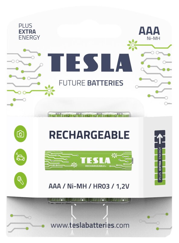TESLA RECHARGEABLE+ nabíjecí baterie AAA Ni-MH 800mAh (HR03, mikrotužková, blister) 4 ks