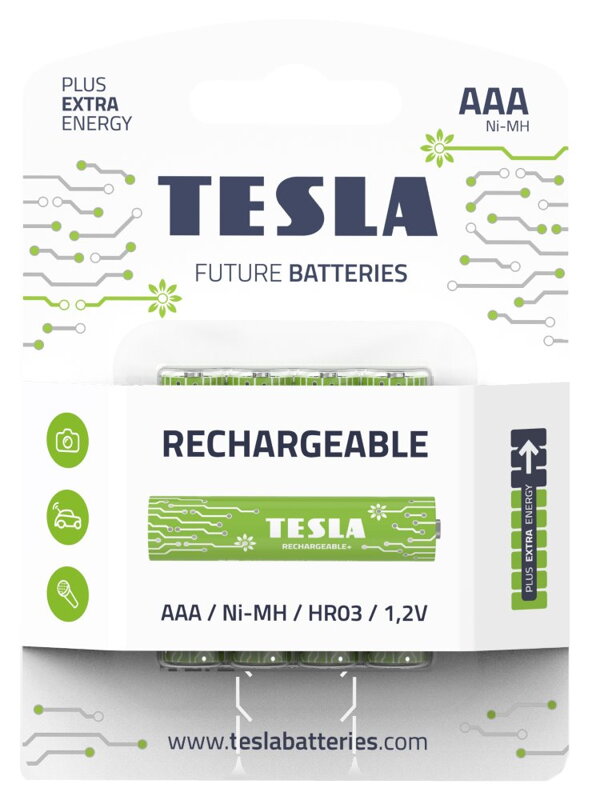 TESLA RECHARGEABLE+ nabíjecí baterie AAA Ni-MH 800mAh (HR03, mikrotužková, blister) 4 ks TESLA RECHARGEABLE+ nabíjecí baterie AAA Ni-MH 800mAh (HR03, mikrotužková, blister) 4 ks