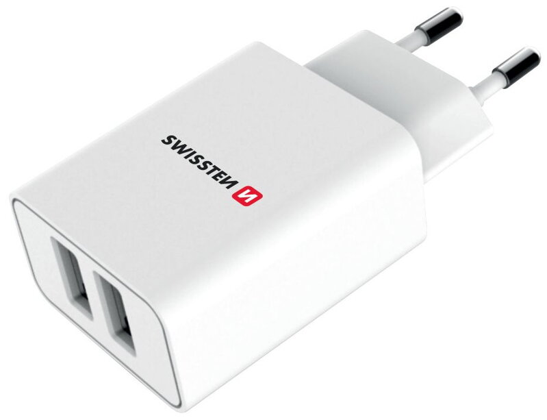 Swissten Síťový Adaptér Smart Ic 2X Usb 2,1A Power + Datový Kabel Usb / Micro Usb 1,2 M Bílý