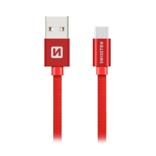 Swissten Datový Kabel Textile Usb / Usb-C 3,0 M Červený