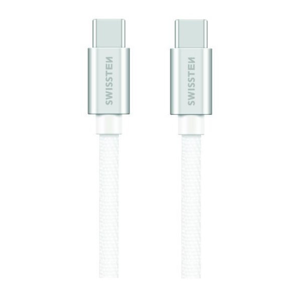 Swissten Datový Kabel Textile USB-C / USB-C 1,2 M Stříbrný Swissten Datový Kabel Textile USB-C / USB-C 1,2 M Stříbrný