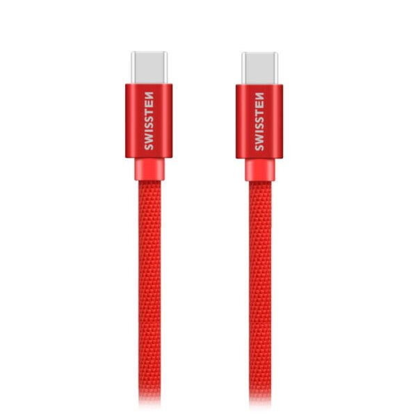 Swissten Datový Kabel Textile USB-C / USB-C 1,2 M Červený Swissten Datový Kabel Textile USB-C / USB-C 1,2 M Červený
