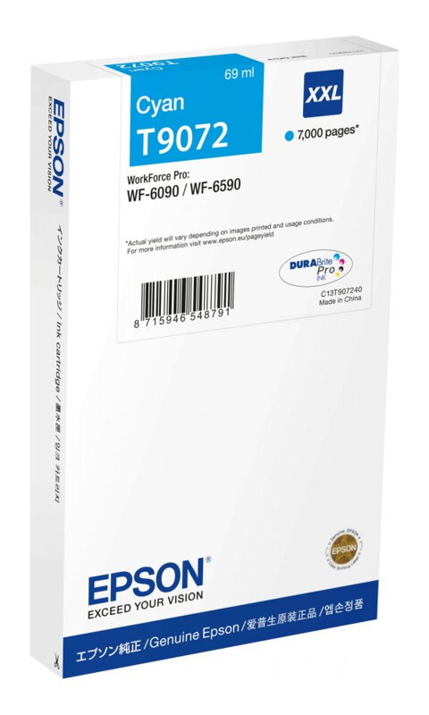 Epson inkoustová náplň/ C13T907240/  WF-6xxx/ XXL Cyan