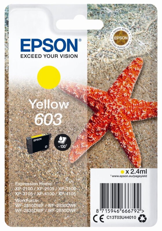 Epson inkoustová náplň/ C13T03U44010/ 603/ Expression Home XP-2100/ XP-3100/WF-2850DWF/ žlutá