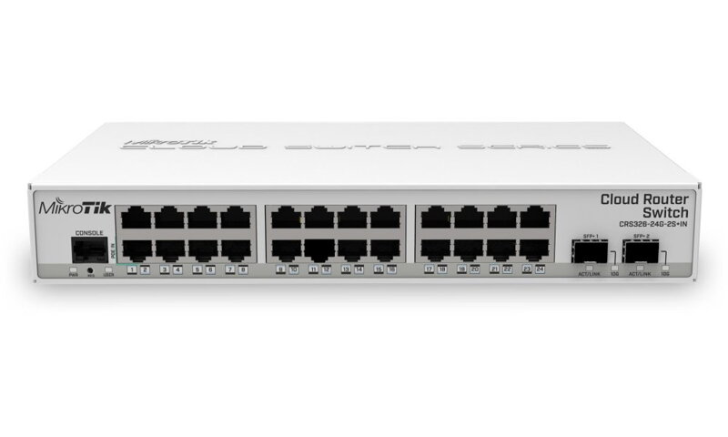 MikroTik Cloud Router Switch CRS326-24G-2S + IN 800MHz CPU, 512MB, 24x GLAN, 2x SFP + cage, ROS L5, PSU MikroTik Cloud Router Switch CRS326-24G-2S + IN 800MHz CPU, 512MB, 24x GLAN, 2x SFP + cage, ROS L5, PSU