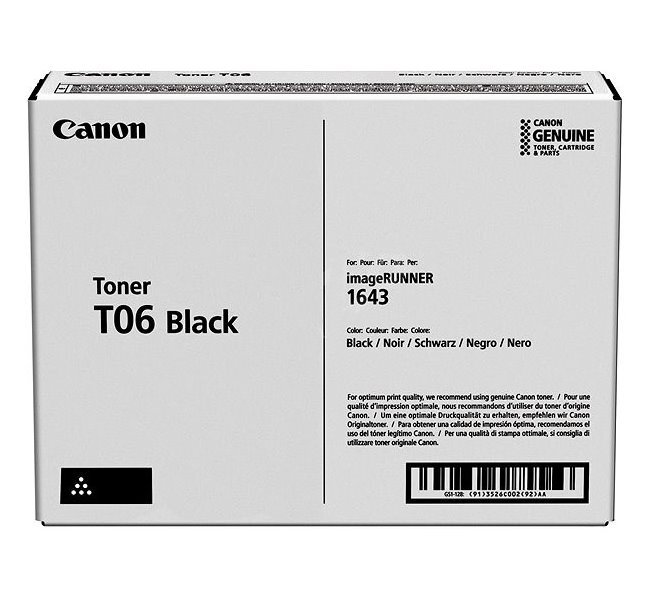 Canon toner T06, čierný, 20 500str., pre ImageRUNNER 1643i, 1643iF Canon toner T06, čierný, 20 500str., pre ImageRUNNER 1643i, 1643iF