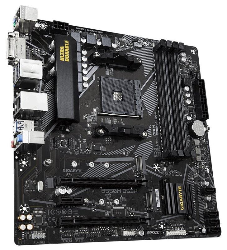 GIGABYTE B550M DS3H / AMD B550 / AM4 / 4x DDR4 DIMM / 2x M.2 / DVI-D / HDMI / mATX