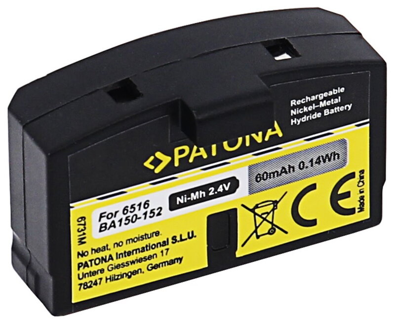 PATONA baterie pro sluchátka Sennheiser BA150/BA151/BA152 60mAh Ni-Mh 2,4V PATONA baterie pro sluchátka Sennheiser BA150/BA151/BA152 60mAh Ni-Mh 2,4V