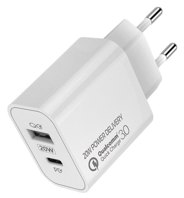 COLORWAY 1x USB a 1x USB-C/ síťová nabíječka/ 20W/ 100V-240V/ Bílá COLORWAY 1x USB a 1x USB-C/ síťová nabíječka/ 20W/ 100V-240V/ Bílá
