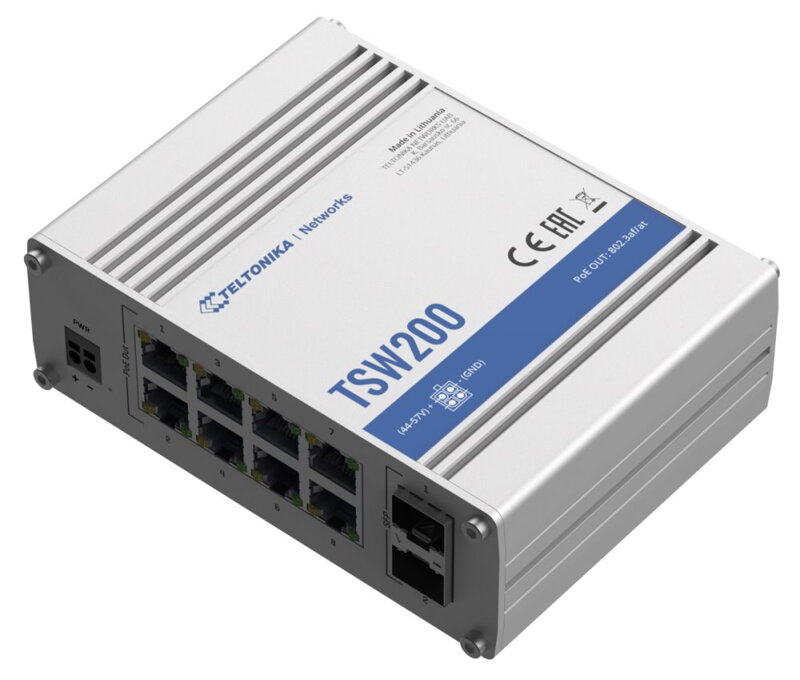 Teltonika průmyslový nemanažovaný PoE switch TSW200 8x802.3af/at