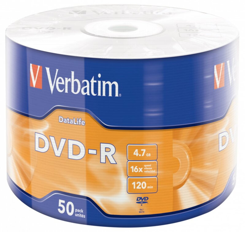 VERBATIM DVD-R DataLife 4,7GB/ 16x/ 50pack/ wrap