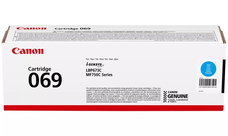 Canon originální toner Cartridge 069 C modrý, MF752Cdw, 754Cdw, LBP673Cdw, kapacita 1 900 stran Canon originální toner Cartridge 069 C modrý, MF752Cdw, 754Cdw, LBP673Cdw, kapacita 1 900 stran