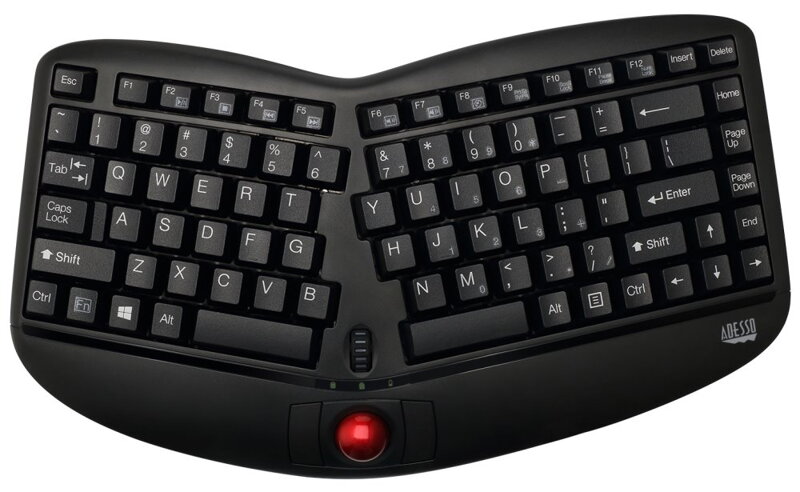 Adesso WKB-3150UB/ bezdrôtová klávesnica 2,4GHz/ ergonomická/ trackball/ USB/ čierná/ US layout