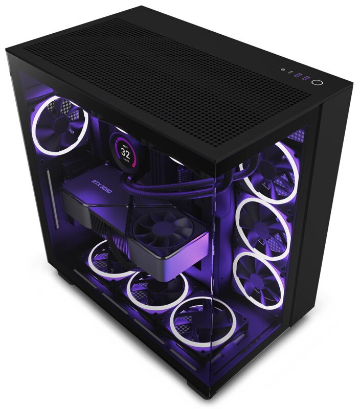 NZXT skříň H9 Flow dvoukomorová ATX / 4x120mm fan / až 10xfan / perforovaný top / proskl. bočnice, front / černá NZXT skříň H9 Flow dvoukomorová ATX / 4x120mm fan / až 10xfan / perforovaný top / proskl. bočnice, front / černá