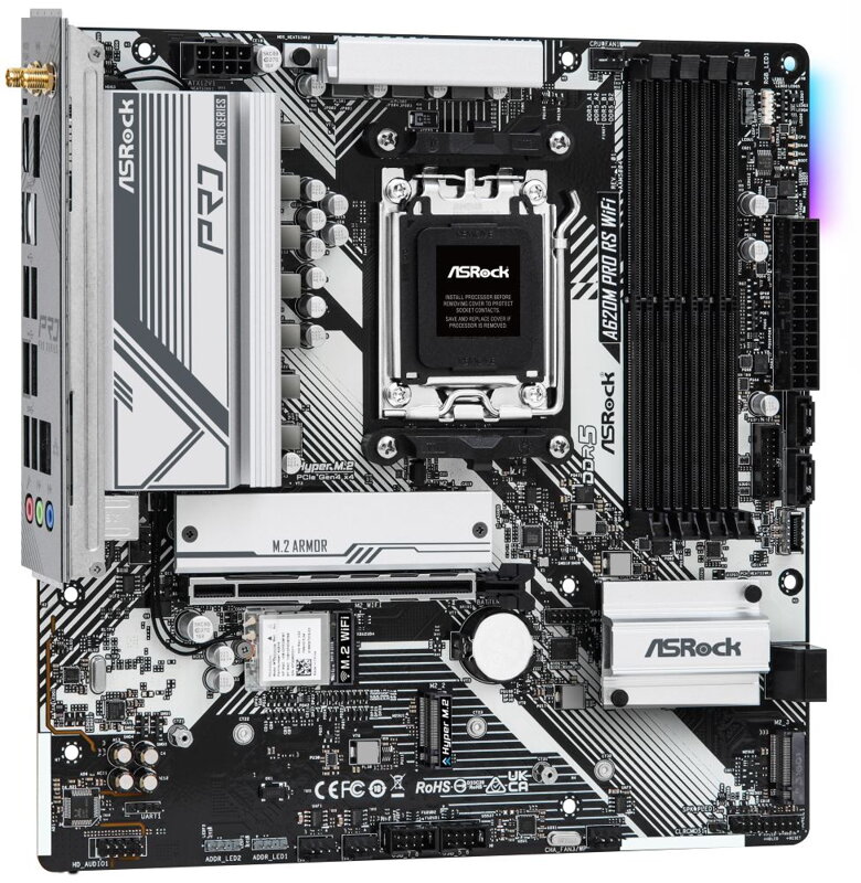 ASRock A620M Pro RS WiFi / AMD A620 / AM5 / 4x DDR5 DIMM / 3x M.2 / HDMI / DP / USB-C / WiFi / mATX ASRock A620M Pro RS WiFi / AMD A620 / AM5 / 4x DDR5 DIMM / 3x M.2 / HDMI / DP / USB-C / WiFi / mATX