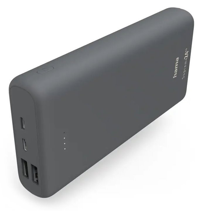 HAMA powerbanka Supreme 24HD, 24000 mAh, 3 A, 3 výstupy: 1x USB-C, 2x USB-A, šedá