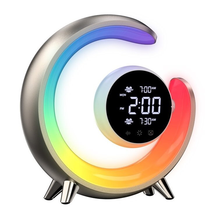 IMMAX LED noční lampička PEACOCK s hodinami/ RGB světlo/ 20W/ 400lm/ 5V/2,1A/ USB port/ zlatá