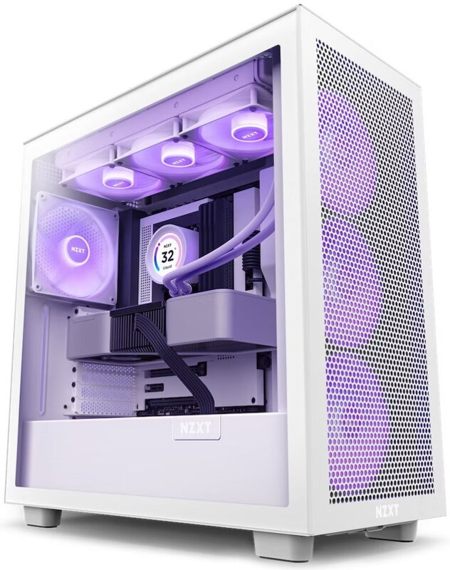NZXT skříň H7 Flow RGB edition / ATX / 3x 140 mm fan / USB-C / 2x USB / prosklená bočnice / mesh panel / RGB / bílá NZXT skříň H7 Flow RGB edition / ATX / 3x 140 mm fan / USB-C / 2x USB / prosklená bočnice / mesh panel / RGB / bílá