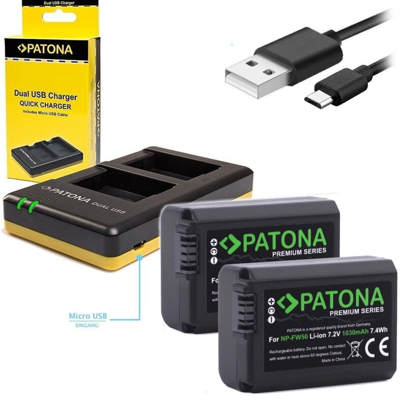 POUŽITÉ - PATONA nabíječka Foto Dual Quick Sony NP-FW50 + 2x baterie 1030mAh USB POUŽITÉ - PATONA nabíječka Foto Dual Quick Sony NP-FW50 + 2x baterie 1030mAh USB