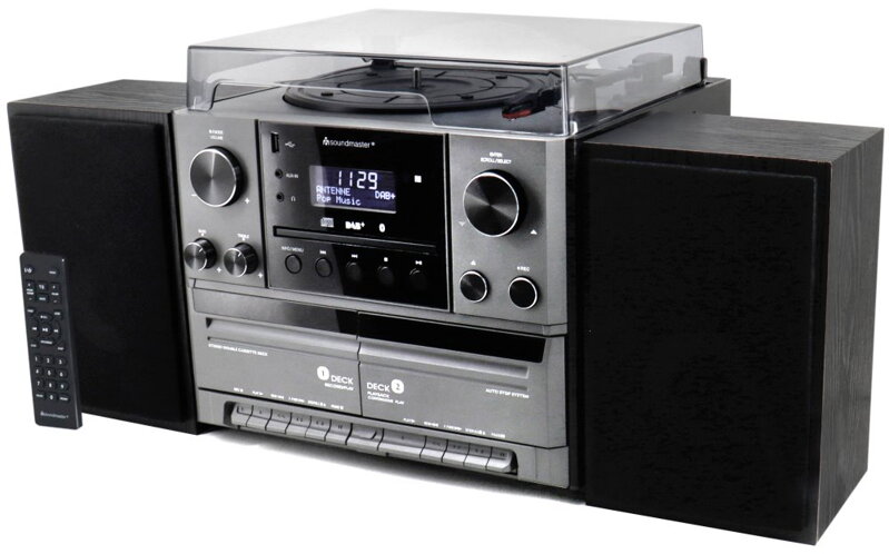 Soundmaster Elite line MCD5600SW/ Gramofon/ CD/ 2x kazeta/ BT/ DAB+/ MP3/ 2x5W/ Stříbrno-černá Soundmaster Elite line MCD5600SW/ Gramofon/ CD/ 2x kazeta/ BT/ DAB+/ MP3/ 2x5W/ Stříbrno-černá