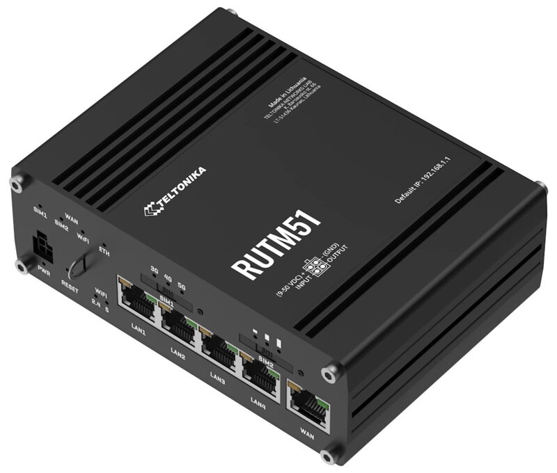 Teltonika RUTM51 průmyslový router, 5G, Dual SIM, WiFi Teltonika RUTM51 průmyslový router, 5G, Dual SIM, WiFi
